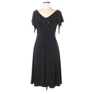 ADRIANNA PAPELL Black Beaded Cocktail Dress 6